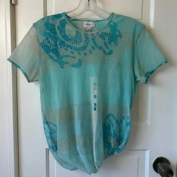 Calvin Klein Patterned Sheer Mesh Top - Picture 2 of 6